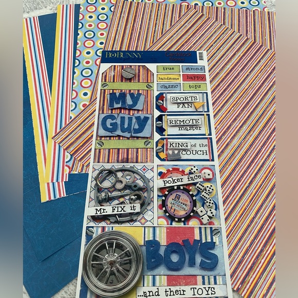 🔧 BO BUNNY “MY GUY” STICKERS & SCRAPBOOK PAPER BUNDLE. RETIRED DESIGN! - Picture 2 of 9